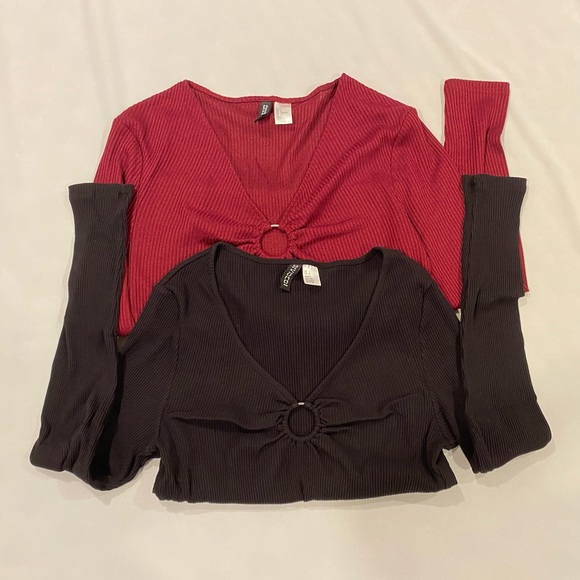2 H&M long sleeve plunging neckline shirts size L - Picture 1 of 13